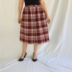 90s Red‎ Plaid Button Down Midi Skirt